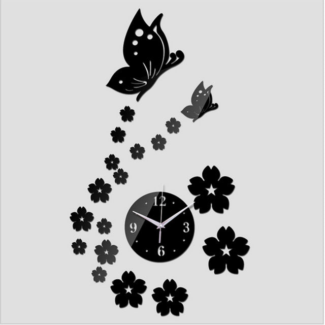 Acrylic Mirror Butterfly Wall Sticker Clocks