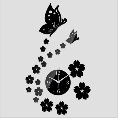 Acrylic Mirror Butterfly Wall Sticker Clocks