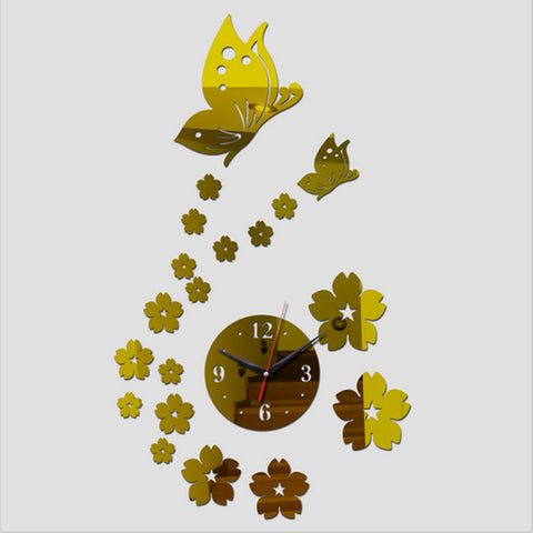 Acrylic Mirror Butterfly Wall Sticker Clocks