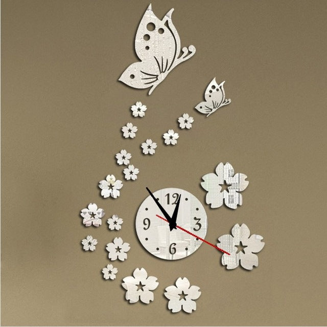 Acrylic Mirror Butterfly Wall Sticker Clocks